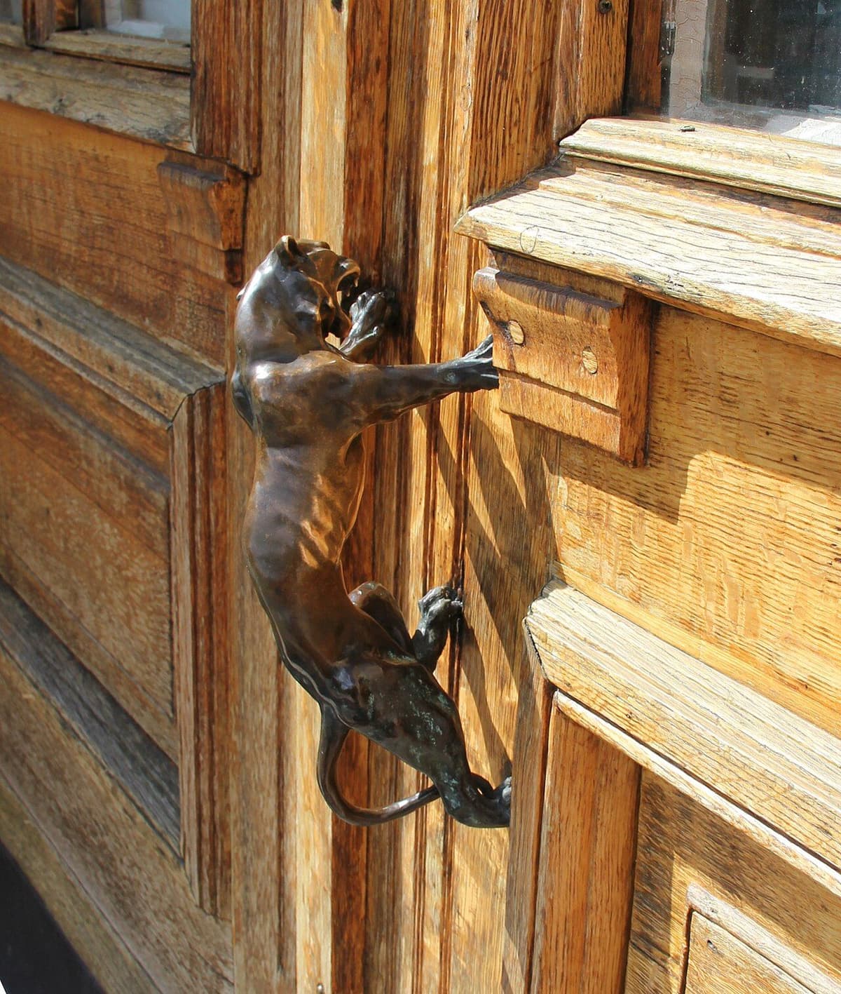 Manilla metálica de una puerta vista de cerca